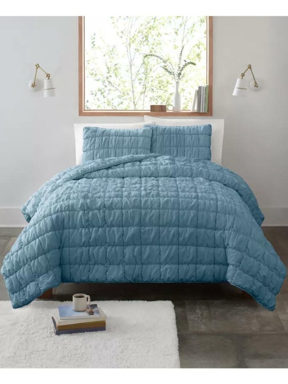 UGG Devon Puff Quilt Set Twin Twin XL Blue Puffy Texture 2 Piece MSRP $100